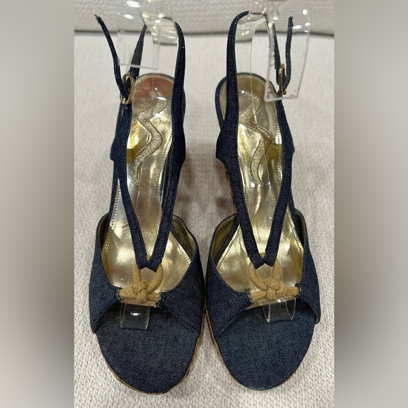 New Nina Denim Wedge Sandals with Braided Straw Wedge Bottoms~Size 7.5 - Picture 2 of 16